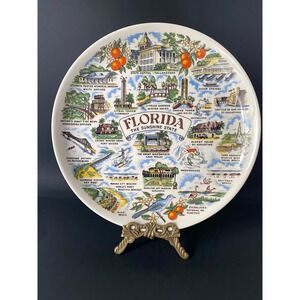 Vintage Florida The Sunshine State Souvenir Plate Illustrated Map 9.25 Inch